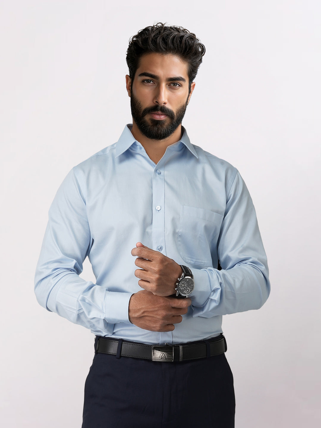 Raymond Blue Solid Slim Fit Cotton Formal Shirt