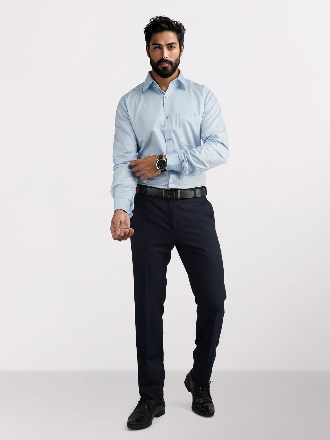 Raymond Blue Solid Slim Fit Cotton Formal Shirt