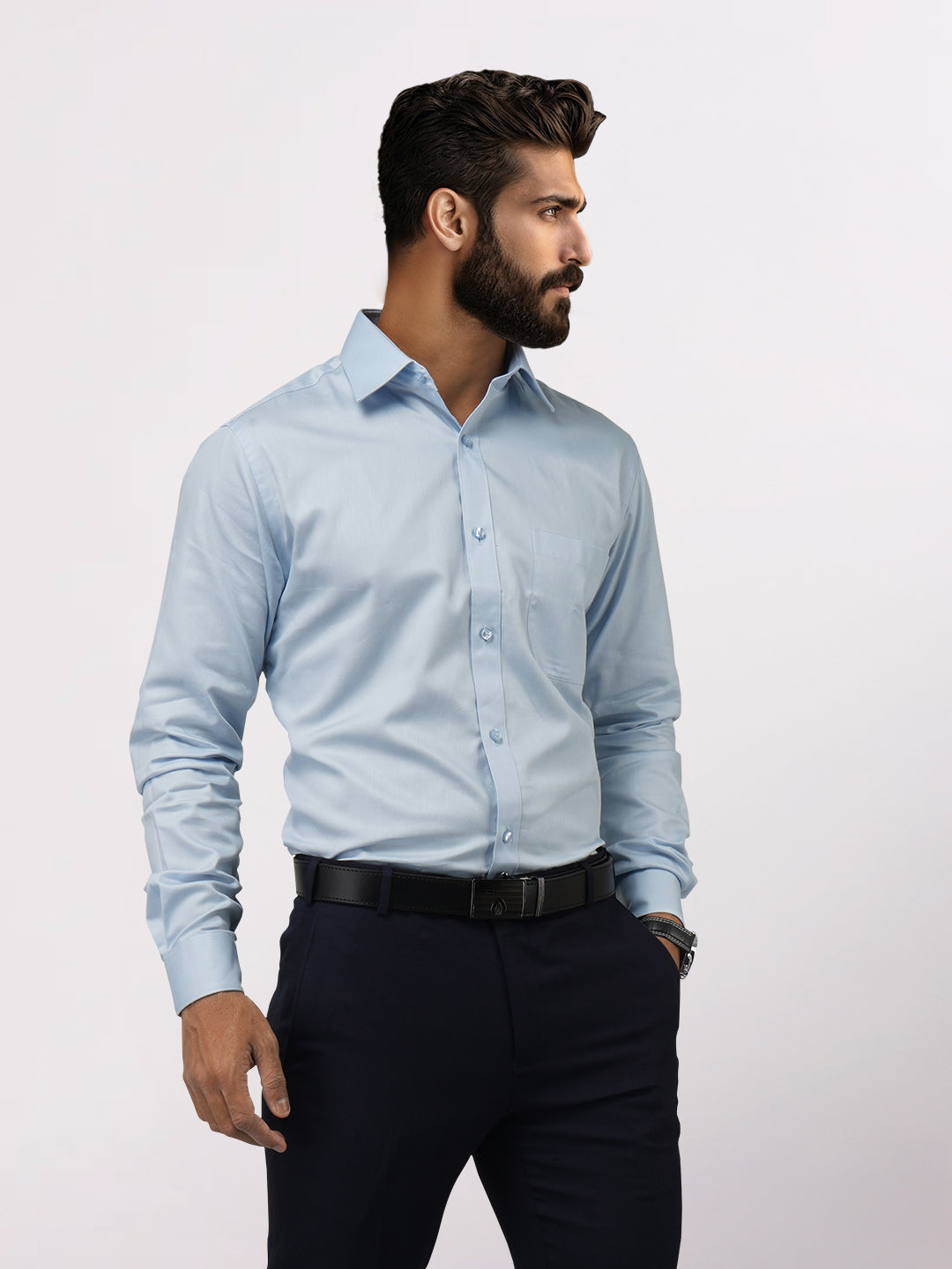 Raymond Blue Solid Slim Fit Cotton Formal Shirt