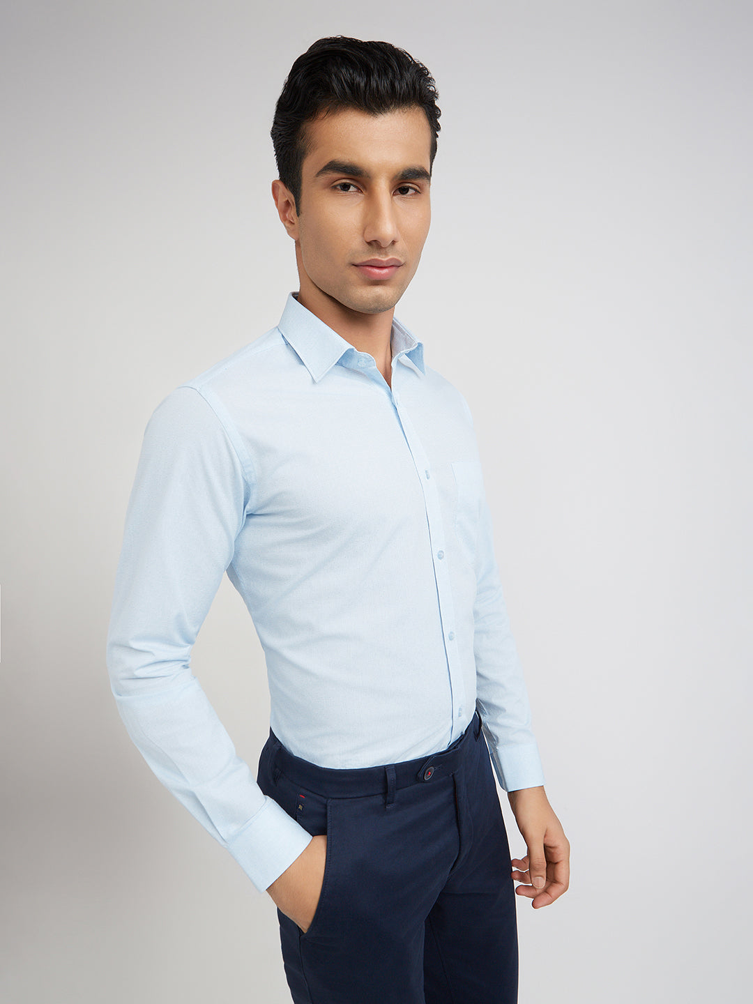 Raymond Blue Solid Slim Fit Cotton Formal Shirt