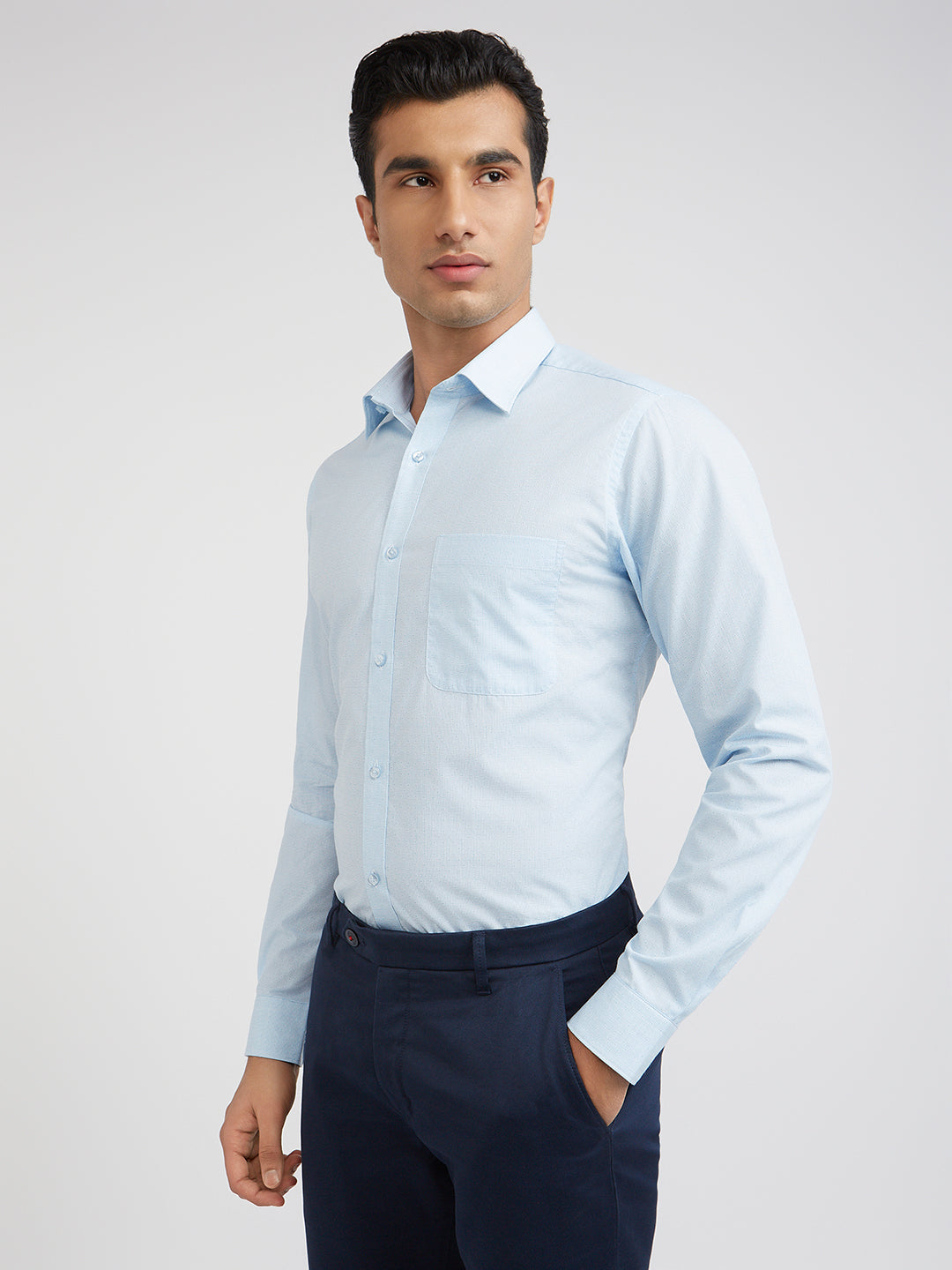 Raymond Blue Solid Slim Fit Cotton Formal Shirt