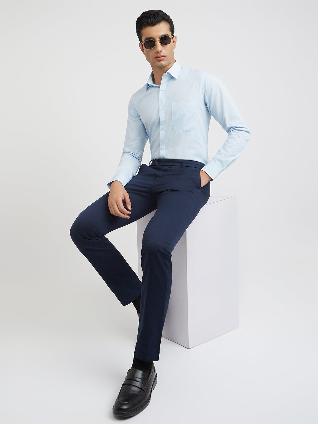 Raymond Blue Solid Slim Fit Cotton Formal Shirt