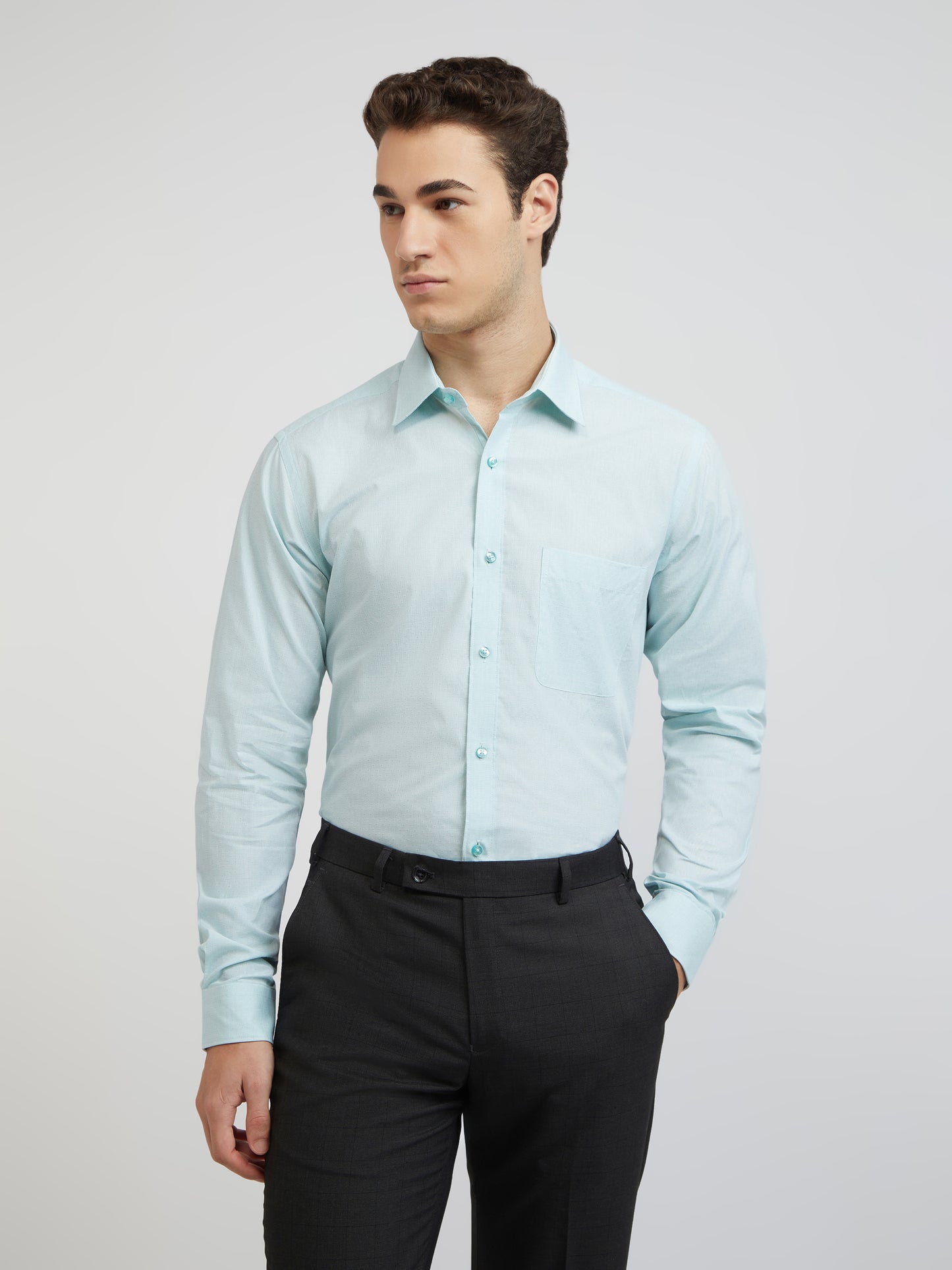 Raymond Blue Solid Slim Fit Cotton Formal Shirt