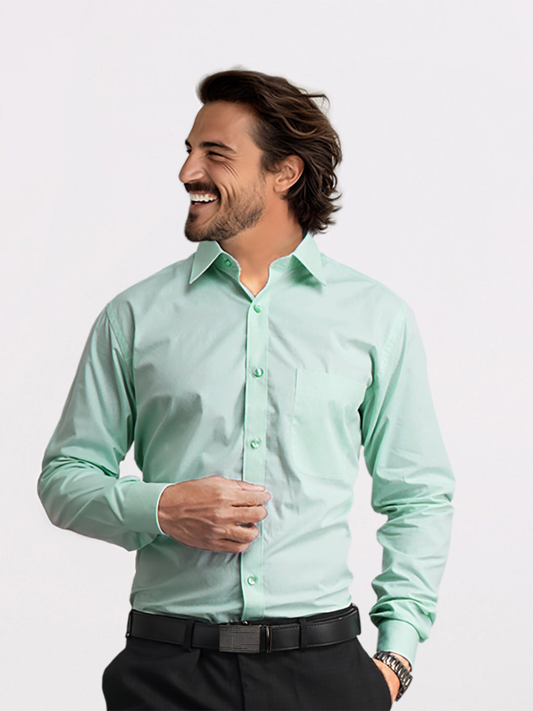 Raymond Green Solid Slim Fit Cotton Formal Shirt