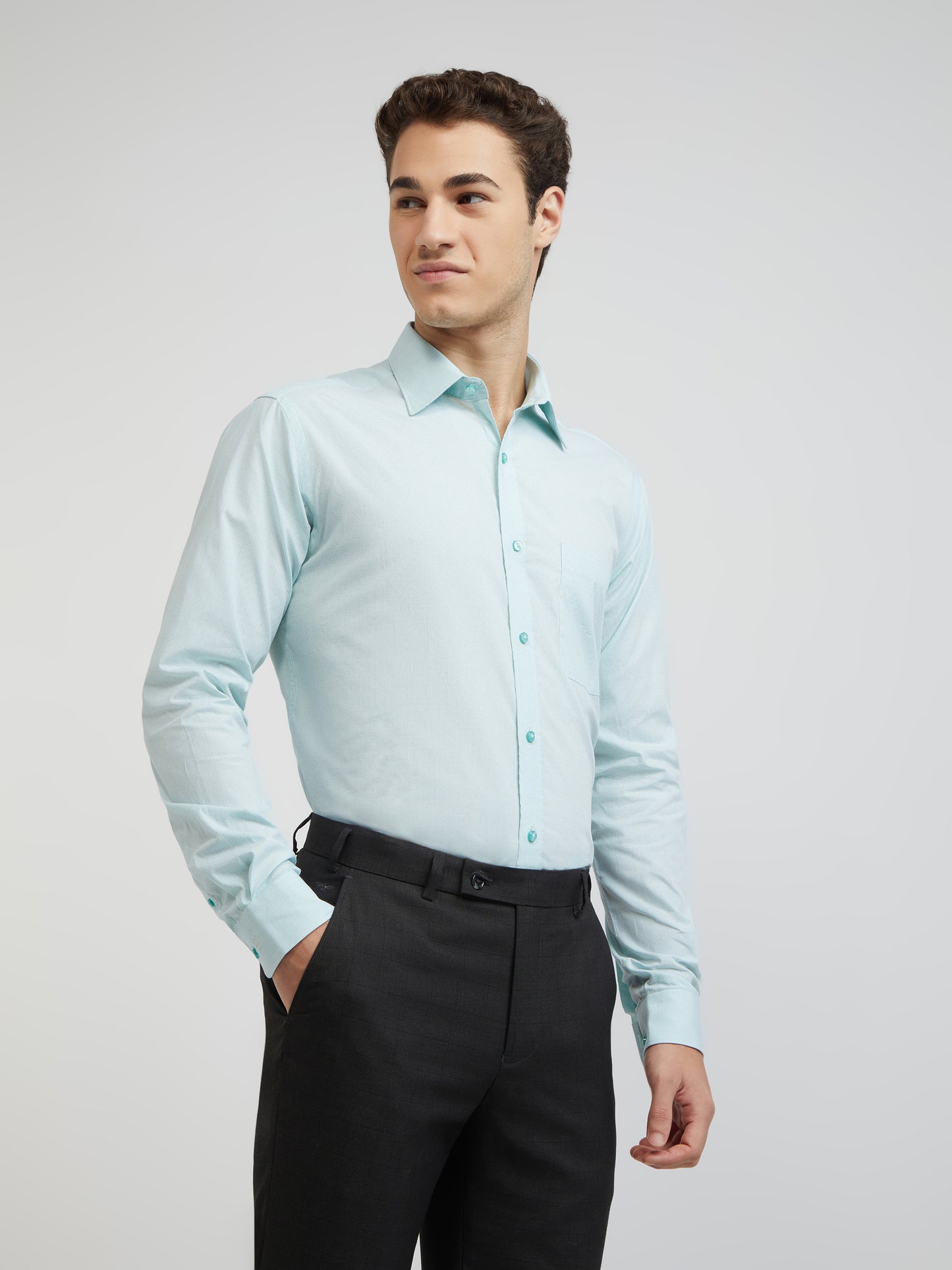 Raymond Blue Solid Slim Fit Cotton Formal Shirt