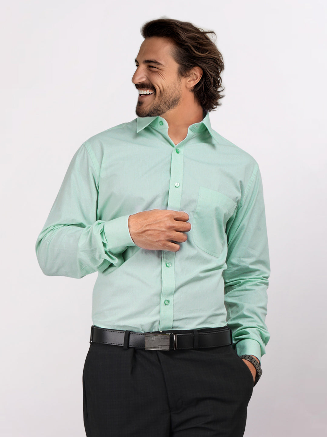 Raymond Green Solid Slim Fit Cotton Formal Shirt