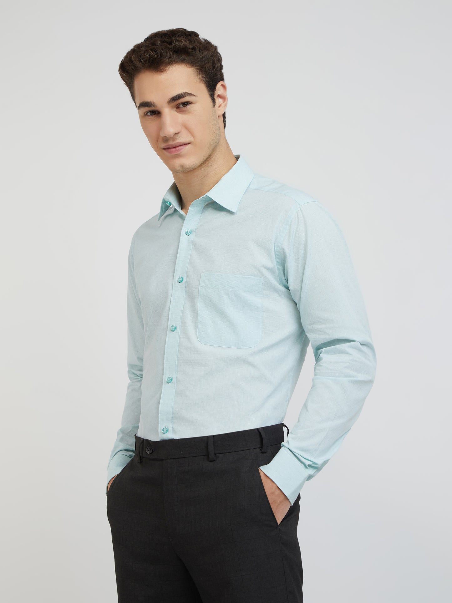 Raymond Blue Solid Slim Fit Cotton Formal Shirt