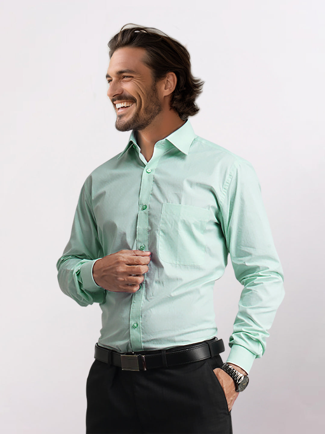 Raymond Green Solid Slim Fit Cotton Formal Shirt