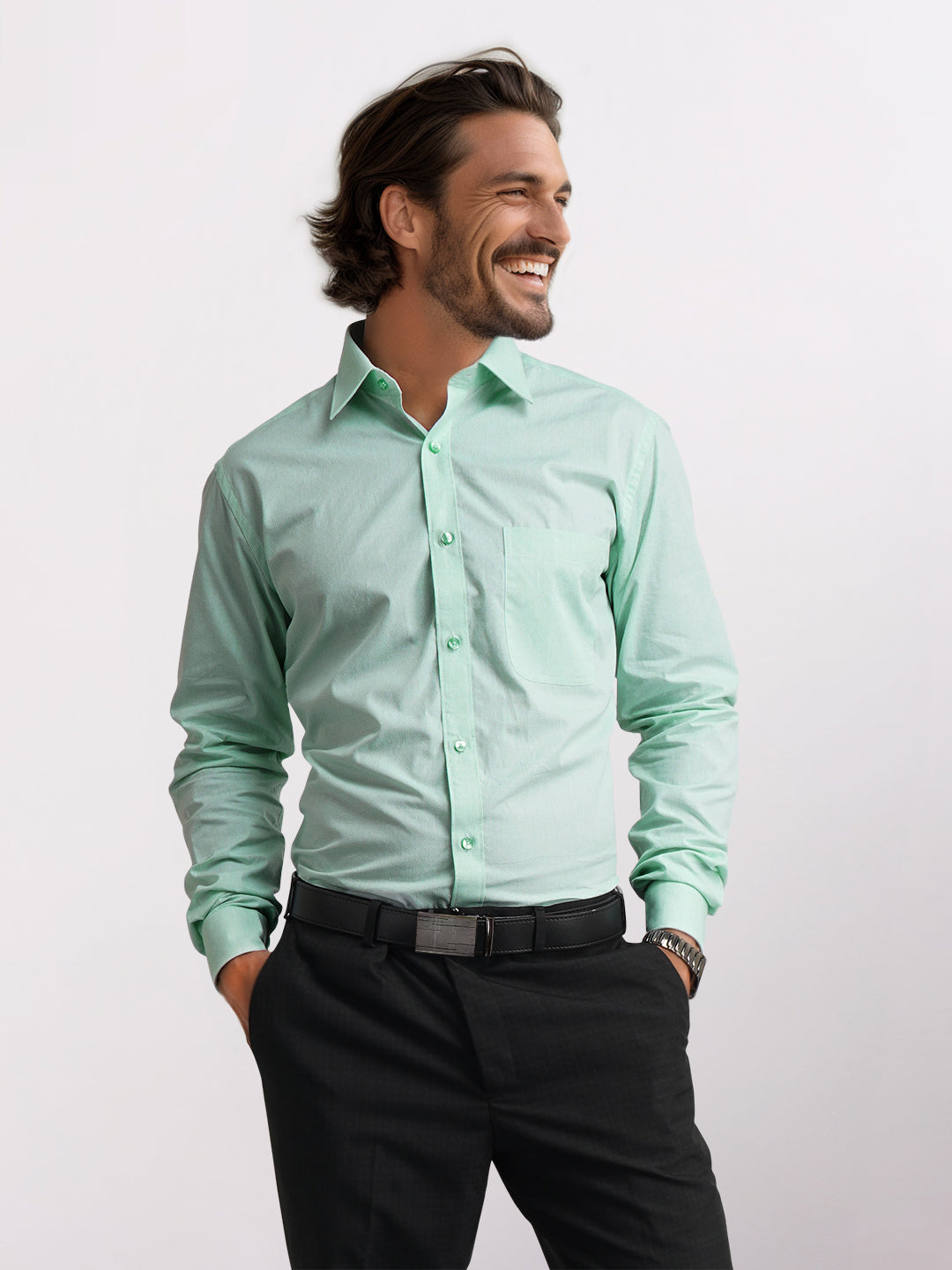 Raymond Green Solid Slim Fit Cotton Formal Shirt