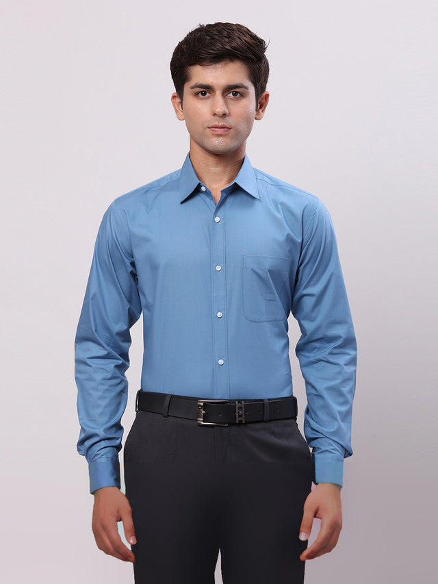 Raymond Men Blue Solid Slim Fit Formal Shirt