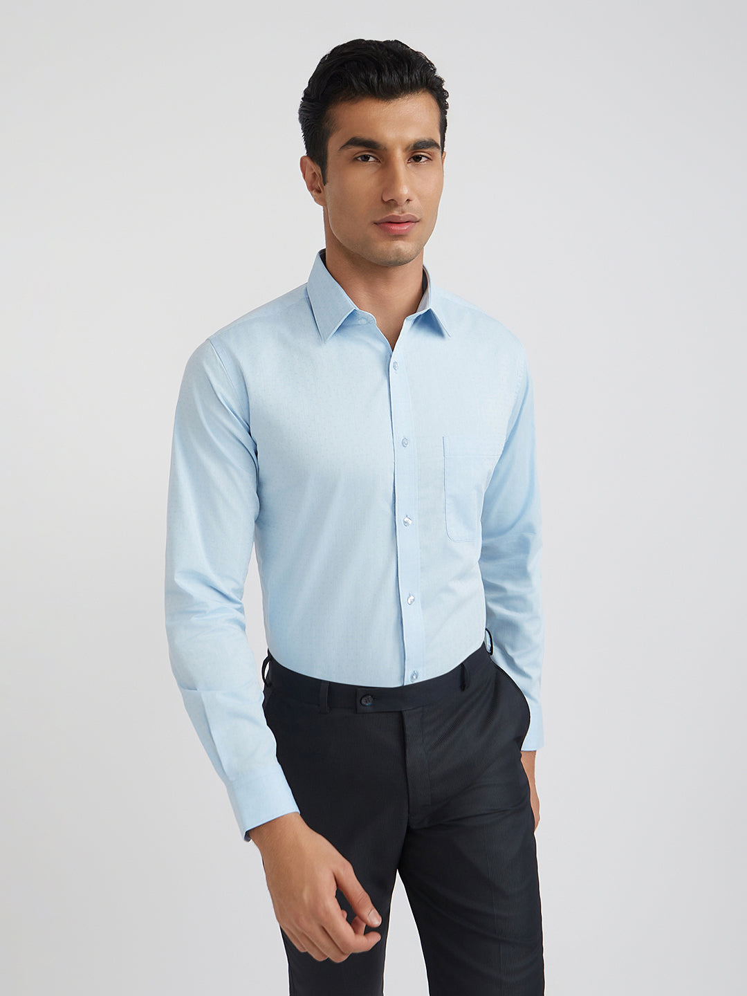 Raymond Blue Structure Slim Fit Full Sleeve Cotton Shirt