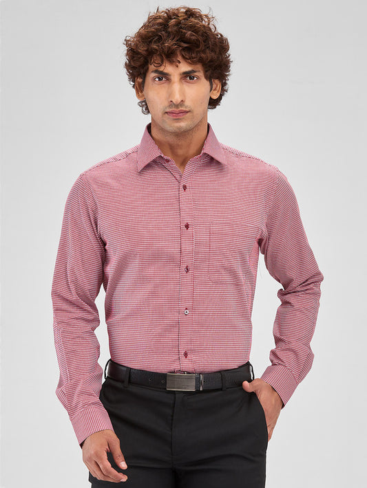 Raymond Red Structure Slim Fit Cotton Formal Shirt