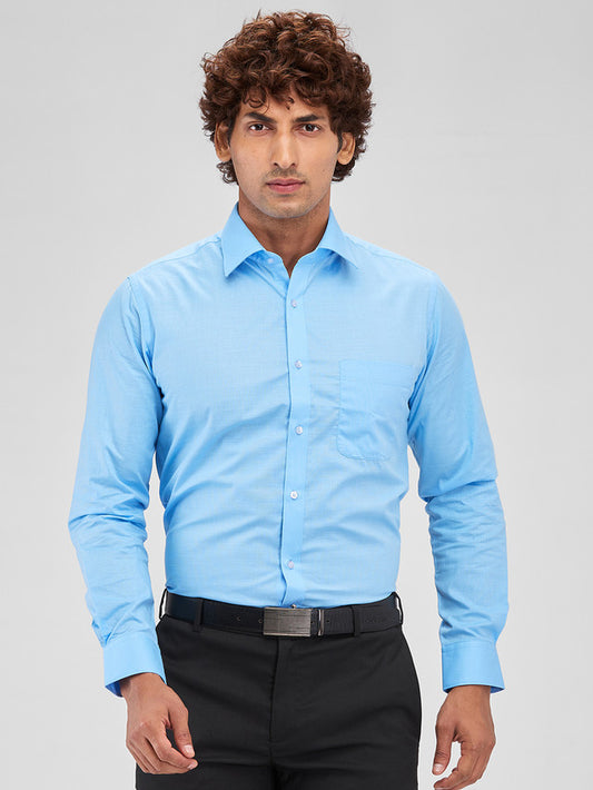 Raymond Blue Solid Slim Fit Cotton Formal Shirt