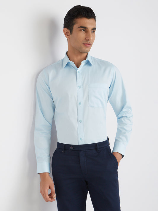 Raymond Blue Solid Slim Fit Full Sleeve Cotton Shirt