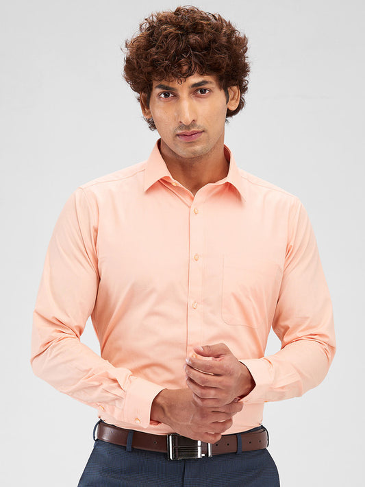 Raymond Orange Solid Slim Fit Cotton Formal Shirt