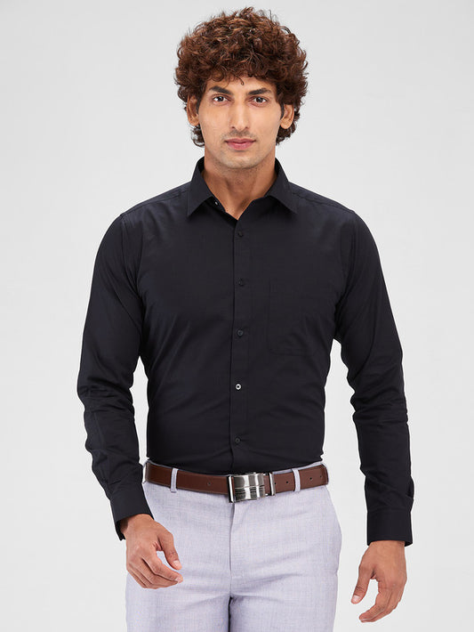 Raymond Black Solid Slim Fit Cotton Formal Shirt