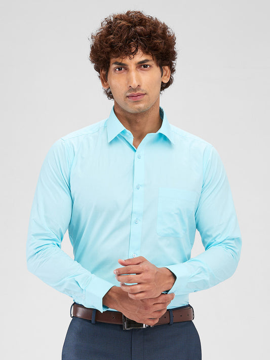 Raymond Blue Solid Slim Fit Cotton Formal Shirt