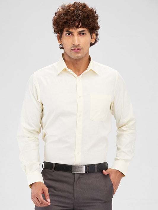 Raymond Yellow Solid Slim Fit Cotton Formal Shirt