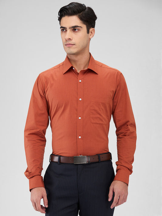 Raymond Orange Solid Slim Fit Cotton Formal Shirt