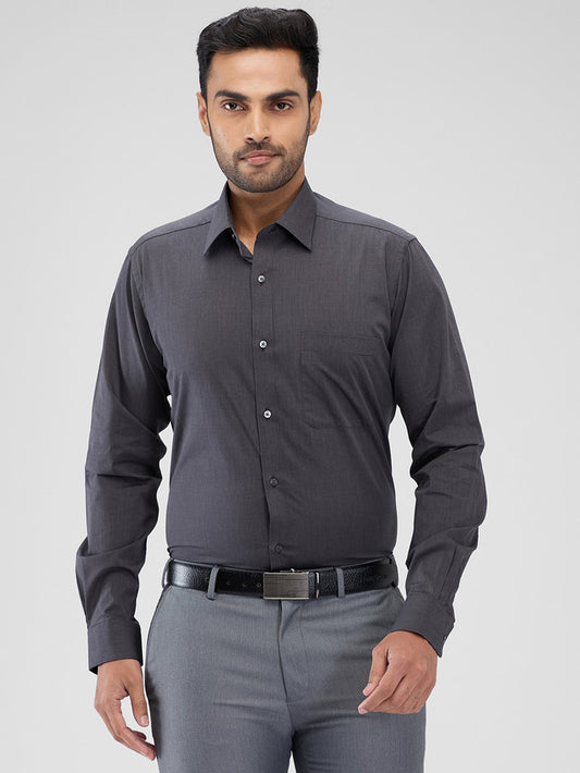 Raymond Grey Solid Slim Fit Cotton Formal Shirt