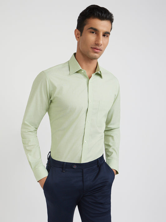 Raymond Green Solid Slim Fit Full Sleeve Cotton Shirt