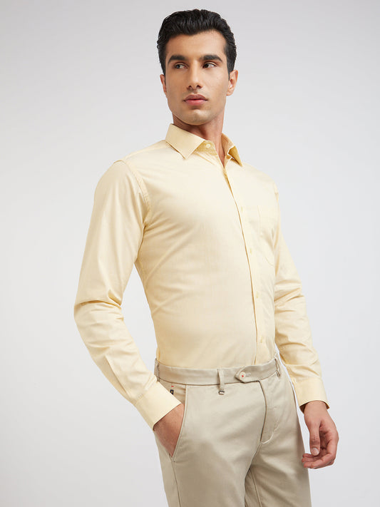 Raymond Yellow Solid Slim Fit Full Sleeve Cotton Shirt