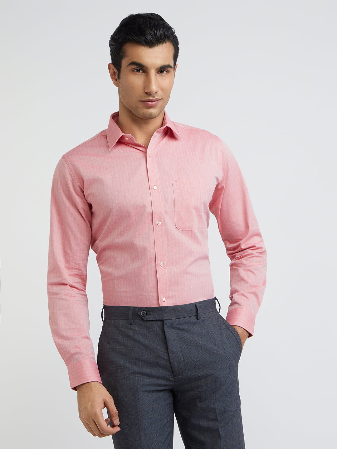 Raymond Pink Solid Slim Fit Full Sleeve Cotton Shirt – MyRaymond