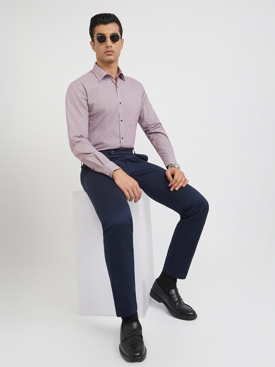 Raymond Purple Checks Slim Fit Full Sleeve Cotton Shirt