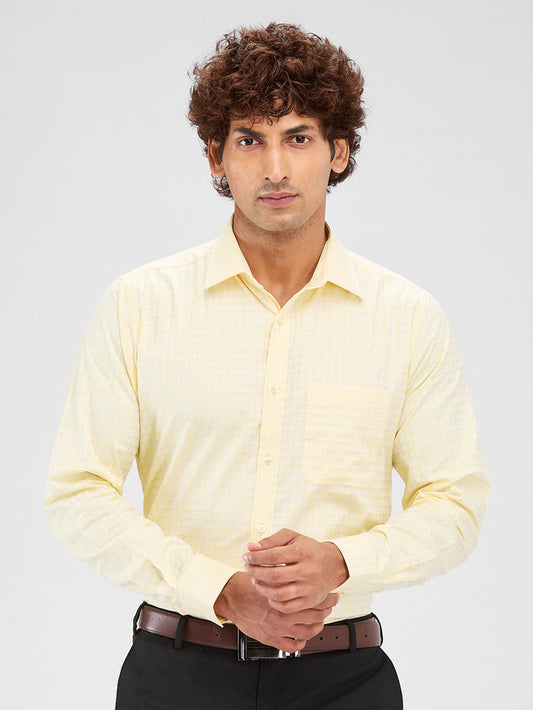 Raymond Yellow Checks Slim Fit Cotton Formal Shirt