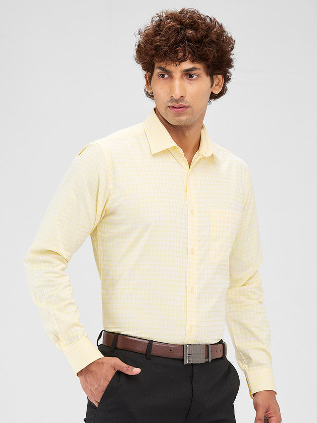 Raymond Yellow Checks Slim Fit Cotton Formal Shirt