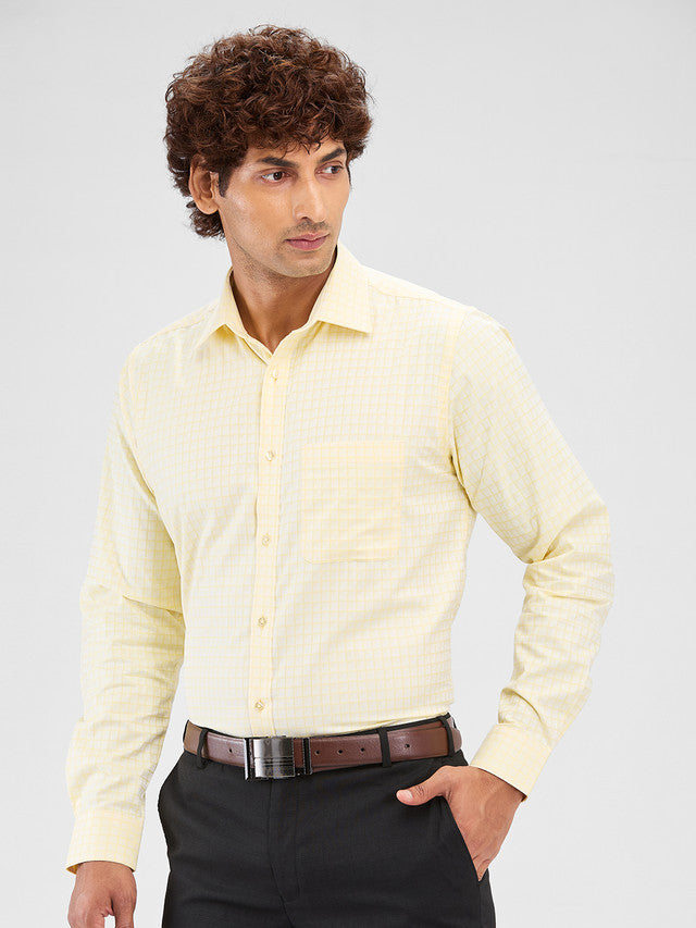 Raymond Yellow Checks Slim Fit Cotton Formal Shirt