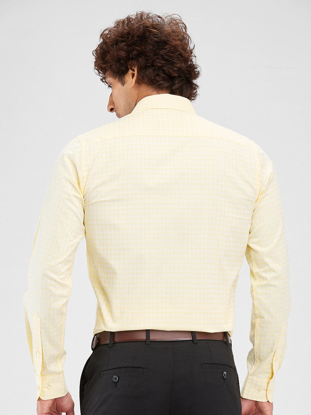 Raymond Yellow Checks Slim Fit Cotton Formal Shirt