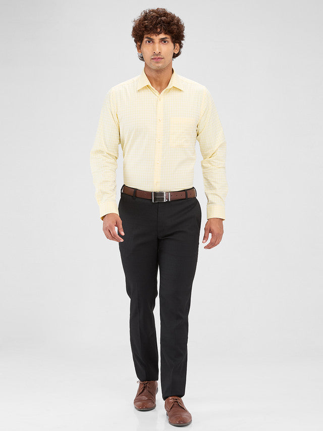 Raymond Yellow Checks Slim Fit Cotton Formal Shirt