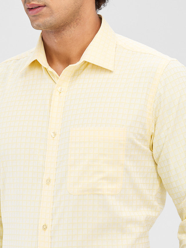 Raymond Yellow Checks Slim Fit Cotton Formal Shirt