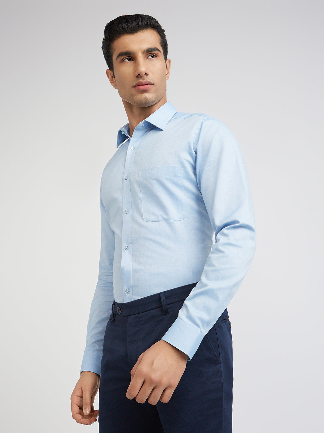 Raymond Blue Structure Slim Fit Full Sleeve Cotton Shirt