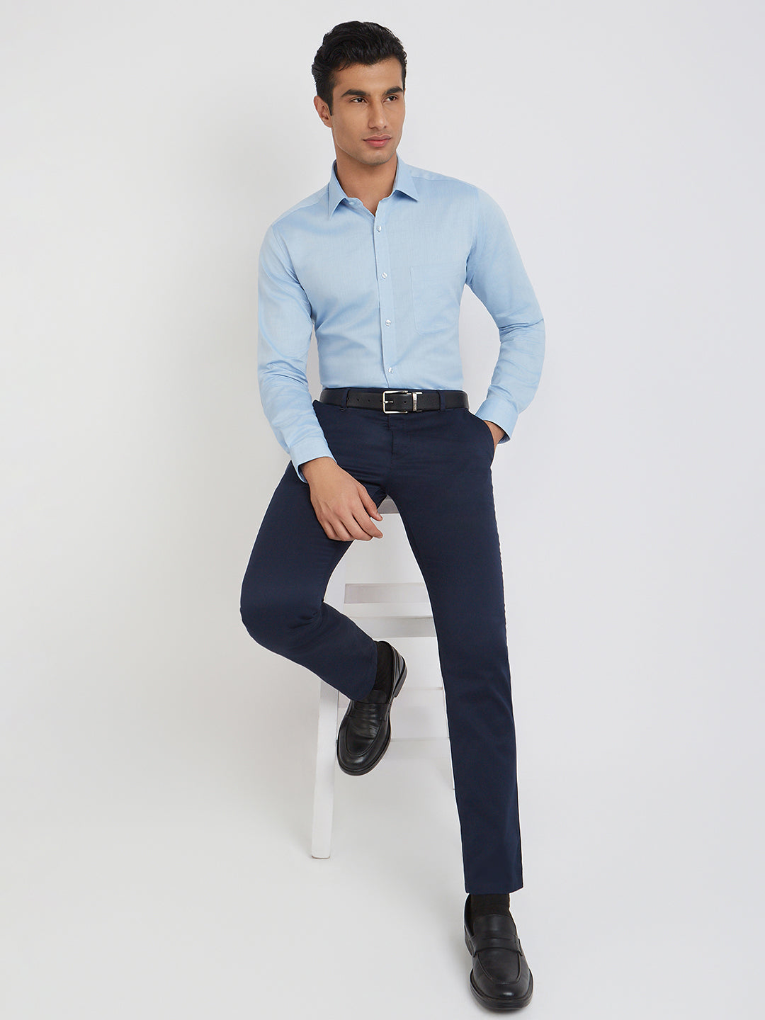 Raymond Blue Structure Slim Fit Full Sleeve Cotton Shirt