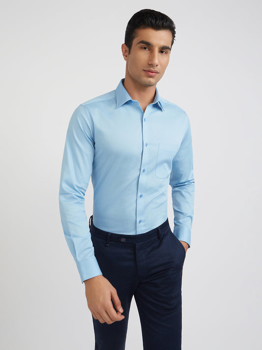 Raymond Blue Solid Slim Fit Full Sleeve Cotton Shirt