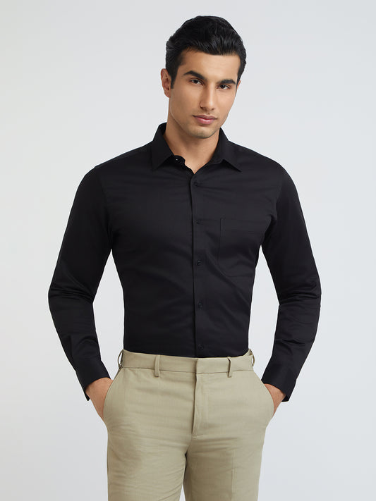 Raymond Black Solid Slim Fit Full Sleeve Cotton Shirt