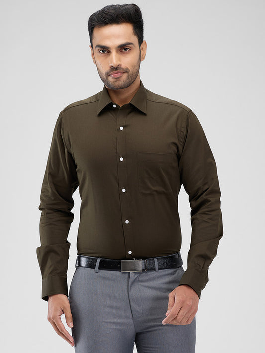 Raymond Green Solid Slim Fit Cotton Formal Shirt