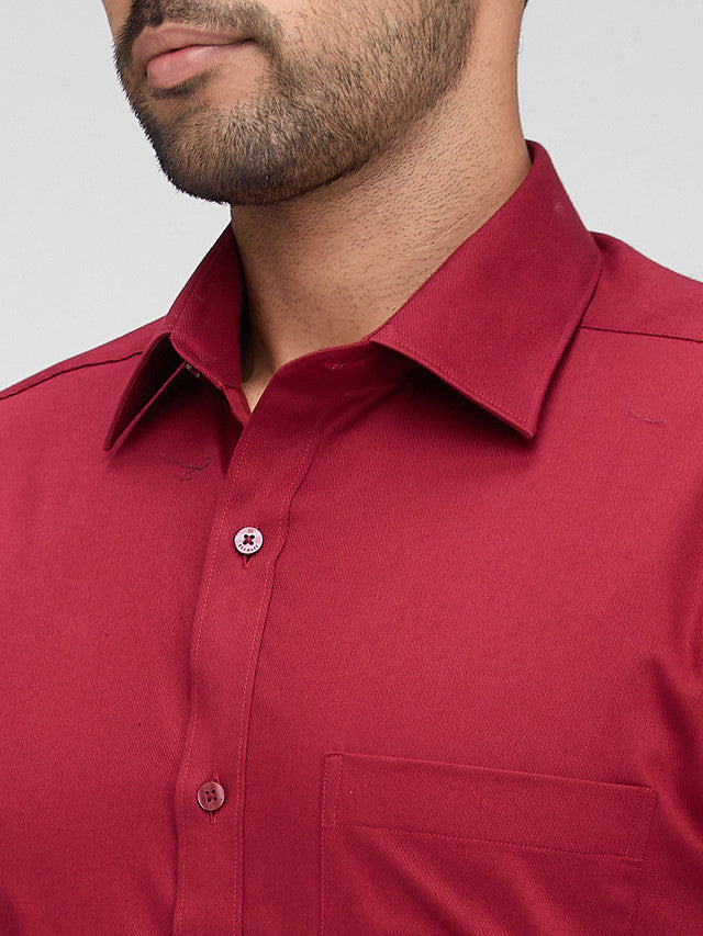 Raymond Red Solid Slim Fit Full Sleeve Cotton Shirt