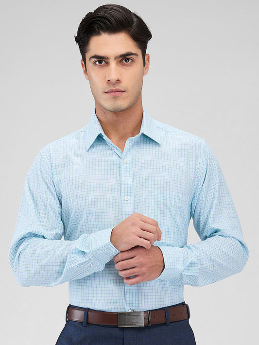 Raymond Blue Checks Slim Fit Cotton Formal Shirt