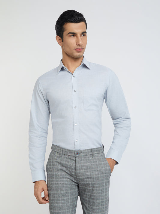 Raymond Grey Structure Slim Fit Full Sleeve Cotton Shirt