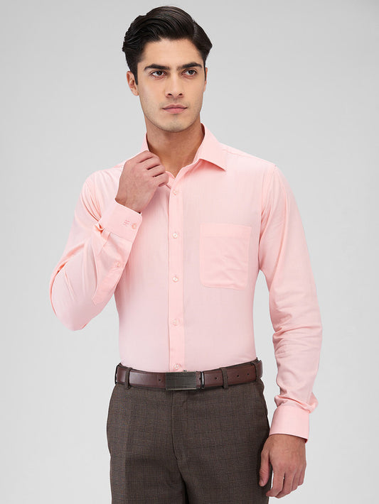 Raymond Orange Solid Slim Fit Cotton Formal Shirt