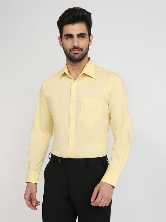 Raymond Men Yellow Solid Slim Fit Cotton Blend Formal Shirt