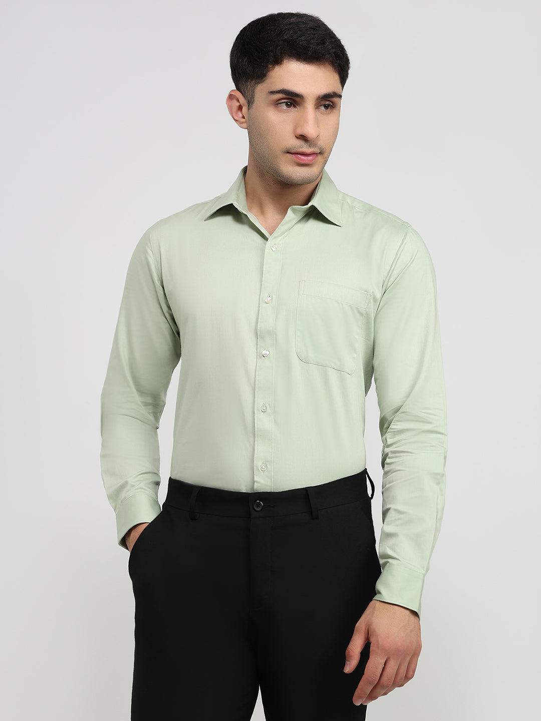 Raymond Men Green Slim Fit Solid Formal Shirt – MyRaymond
