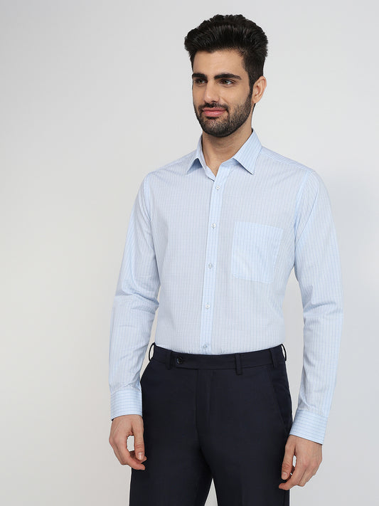Raymond Men Blue Checks Slim Fit Cotton Formal Shirt