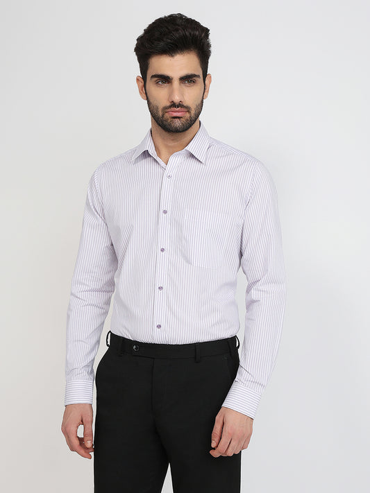 Raymond Men Purple Stripe Slim Fit Cotton Formal Shirt