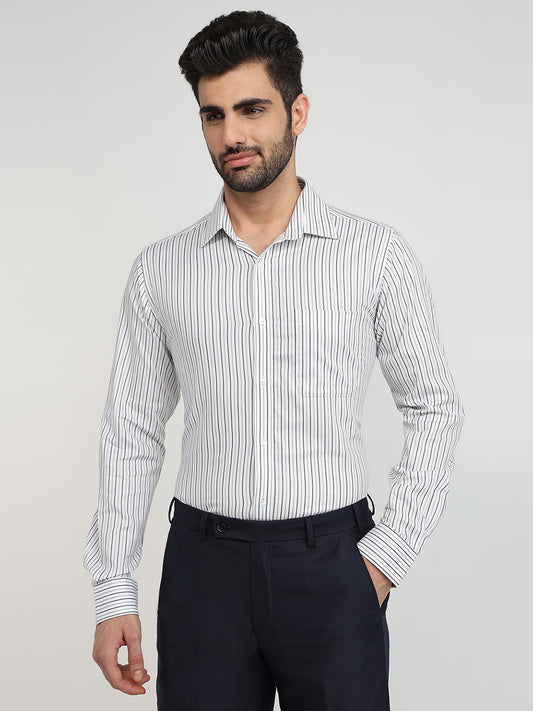 Raymond Men Grey Stripe Slim Fit Cotton Formal Shirt