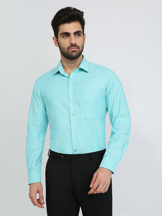 Raymond Men Green Structure Slim Fit Cotton Formal Shirt