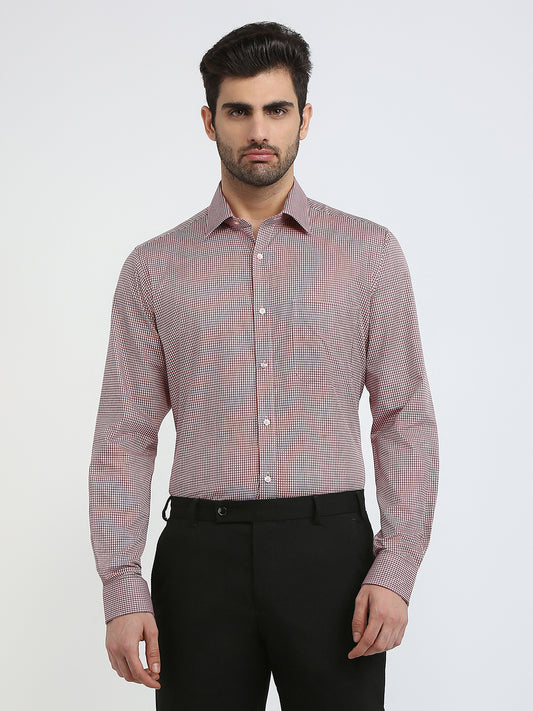 Raymond Men Red Checks Slim Fit Cotton Formal Shirt